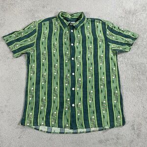 Zara Shirt Mens Medium Green Button Up Short Sleeve Viscose Golf Clubs Striped